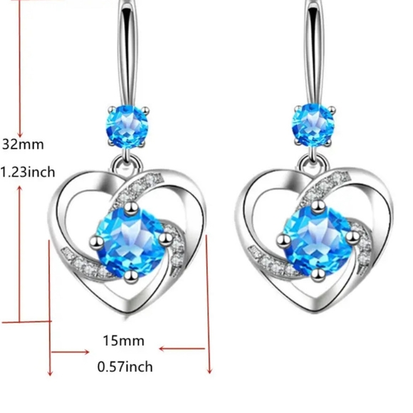 🎀925 Lady Aqua Heart Drop Earrings - Picture 3 of 6
